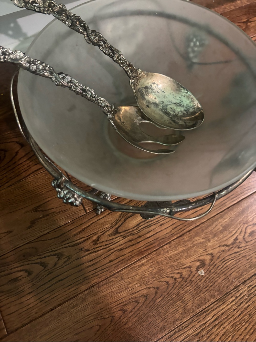 Ornate Silver Salad Serving Set - Decorative Serving Spoon & Fork